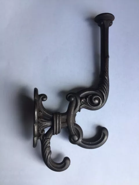 One Antique Cast Iron Hat Coat Scarf Hook  Ornate Victorian Wallmount Multi Hook
