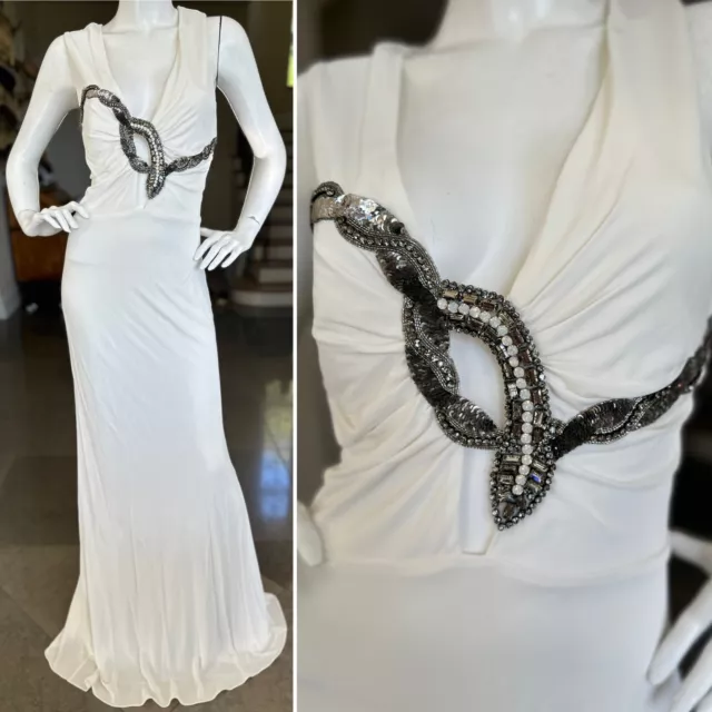 ROBERTO CAVALLI WHITE Vintage Evening Dress w Crystal Snake Keyhole ...