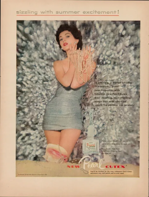 1953 Beauty Cosmetics Nail Polish Vintage Print Ad 50s Cutex Pearl Necklaces