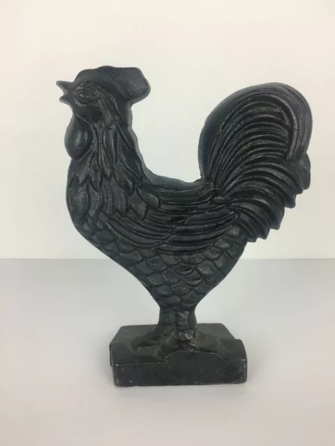 Cast Iron Crowing Rooster Black Chicken Figure Rustic Country Farm House Decor