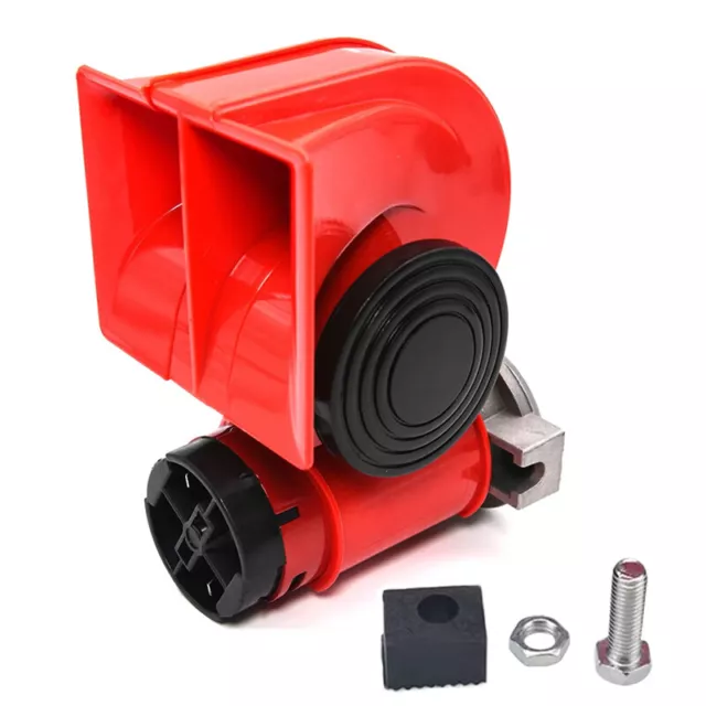 12V TRUCK CAR VAN PICKUP CAMPER BUS TWIN TONE AIR HORN KLAXON w/ COMPRESSOR RED