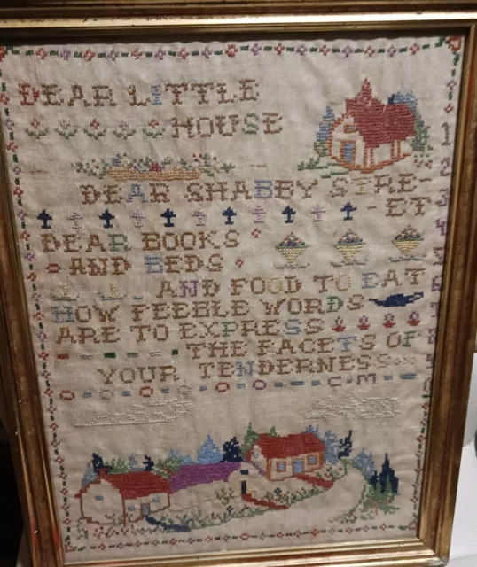 Vintage Needlepoint Sampler Folk Art