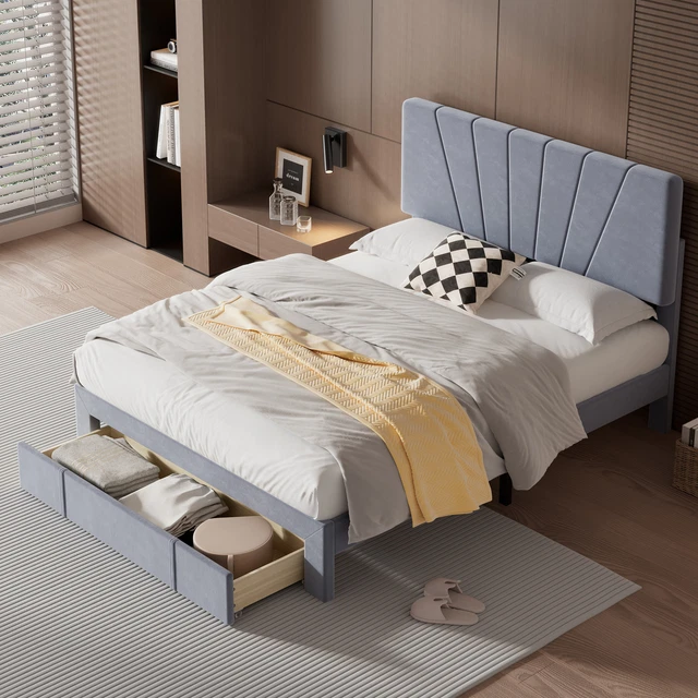 4FT6 DOUBLE UPHOLSTERED Bed with a Big Drawer Bed Frame Adjustable