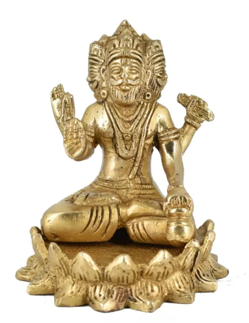 Whitewhale Brass Brahma Sitting on Lotus Statue Hindu Religion God Idol Statue