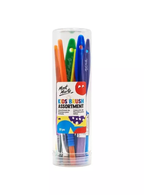 Mont Marte Kids 15pce Paint Brush Assortment Set in Cylinder Tube