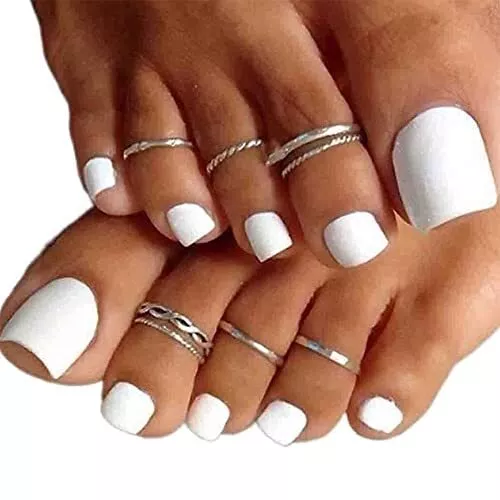 White Press on Toenails Short Square Matte Press-on Toe Nails Solid Color Full