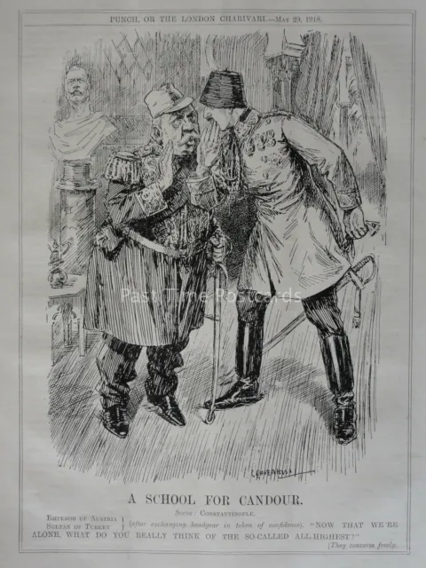 WW1 1918 May 29th AUSTRIAN EMPEROR & SULTAN TURKEY CONSTANTINOPLE Punch Cartoon