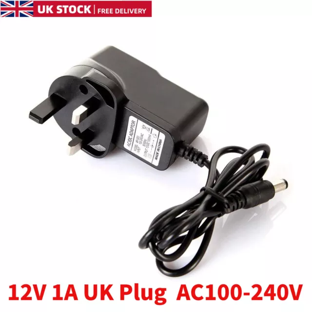 UK AC/DC 12V 1A 1000mA 100-240V AC 50/60Hz POWER LEAD ADAPTER CHARGER MAINS