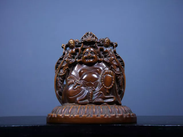 Chinese Natural Boxwood Hand carved Exquisite Buddha Statue 6977