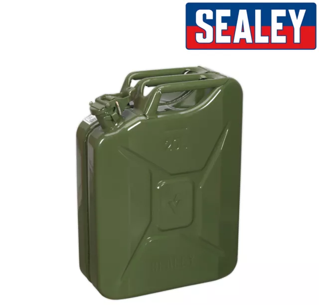 Sealey JC20G - 20L GREEN Metal Jerry Can / Fuel Can - For Petrol Diesel Water