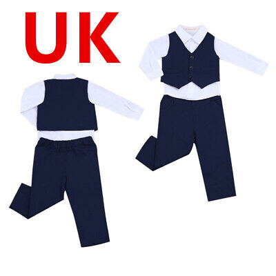 UK Baby Boys Gentleman Tuxedo Suit Long Sleeves Lapel Shirt with Waistcoat Pants