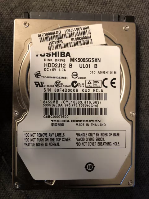 MK5065GSXN, A0/GH101M, HDD2J12 B UL01 B, Toshiba 500GB SATA 2.5 Hard Drive