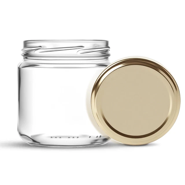Lot De 24 Bocaux De Conservation En Verre 500 Ml – Couvercles à Visser Dorés 82 Mm – Pour Confitures, Miel, Légumes