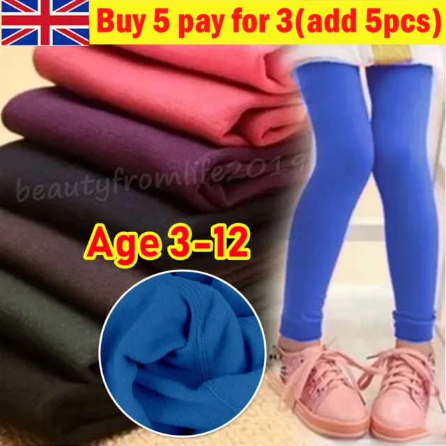 PLAIN GIRLS WINTER Fleece Full Length Cotton Kids Leggings Children 2-13  Years £5.49 - PicClick UK
