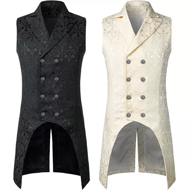 Mens Victorian Suit Vest Steampunk Gothic Medieval Waistcoat Slim Fit Dress Coat