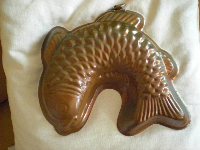 Kupfer Backform Fisch; Alt