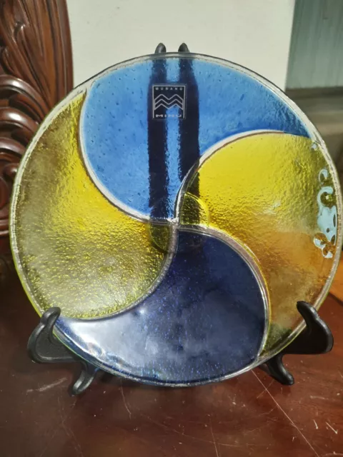 Rare Murano Minù Blue And Yellow Swirl Plate