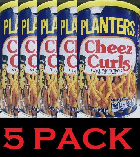 5x Planters Cheez Curls Cheese Flavored Snacks 4 oz Resealable Canister - 5 PACK