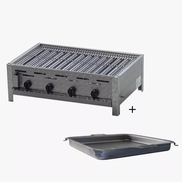 Gasgrill Edelstahl 4 flammig m. Stahlpfanne u. Rost 81 x 53 x 27 cm Gastrobräter