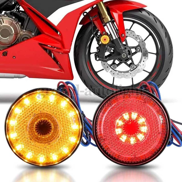 2PC Motorcycle LED Red Amber Round Reflector Tail Turn Signal Light Universal
