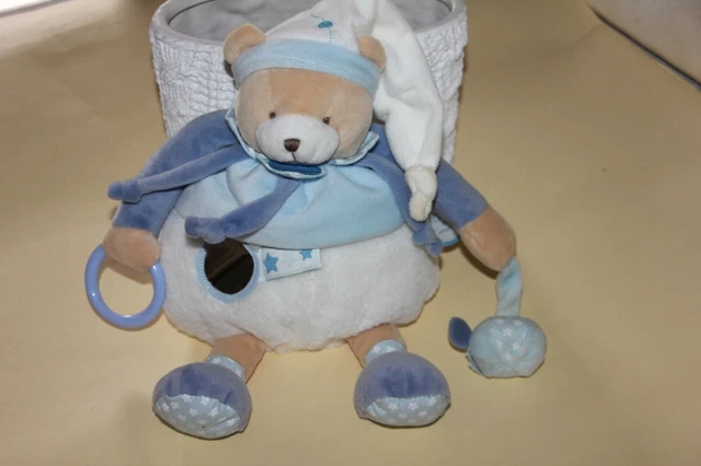 DOUDOU ET COMPAGNIE OURS PETIT CHOU BLEU BLANC PANTIN ACTIVITE NEUF sans boite