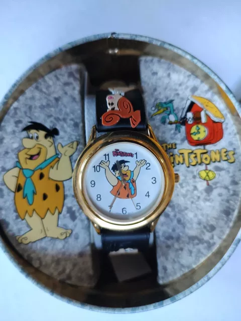 Vtg 1994 Flintstones Novelty Collectors Watch With Collectors Tin Box By Waltham