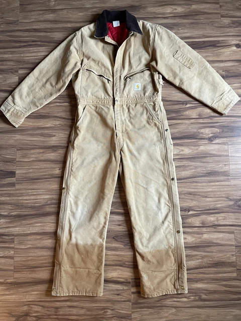 Vintage Carhartt Coveralls Mens 40 Beige Insulated Quilted Made In USA 40x29