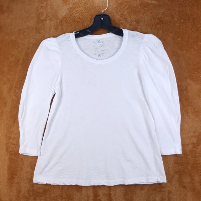 VELVET GRAHAM SPENCER Womens Top XS White Pullover Puff Sleeve Slub ANGELINA $99