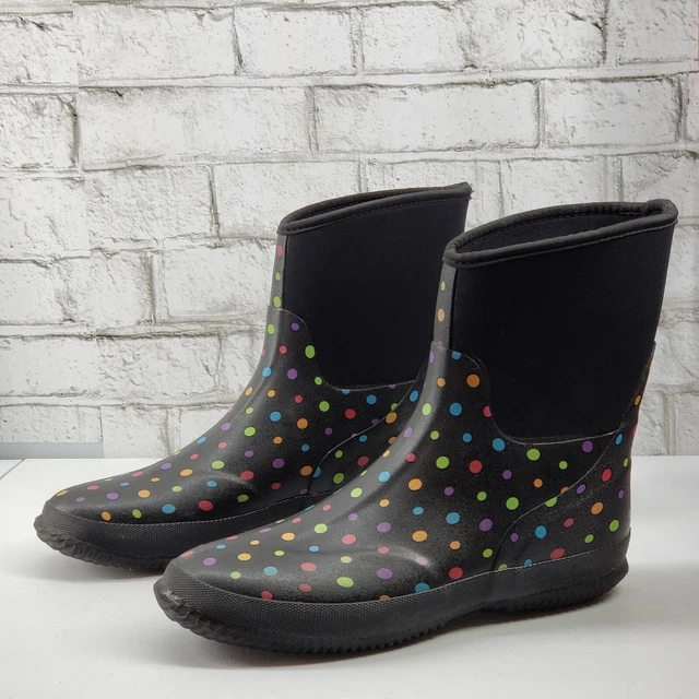 Women's Western Chief Rubber Boots Black Ditsy Dots Neoprene Size 10 Women's Western Chief Rubber Boots Black Ditsy Dots Neoprene Size 10
