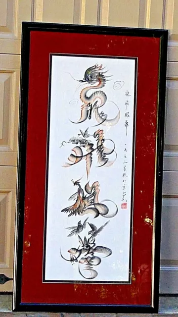 EARLY 20c CHINESE DRAGON DANCE CALLIGRAPHY PAINTING,FRAMED,SIGNED