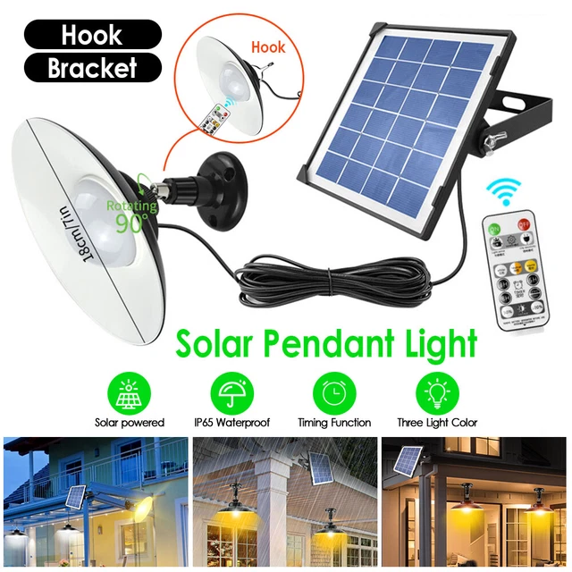 Solar Pendant Lights Remote Control LED Floodlight Porch Patio Garden Lamp IP65