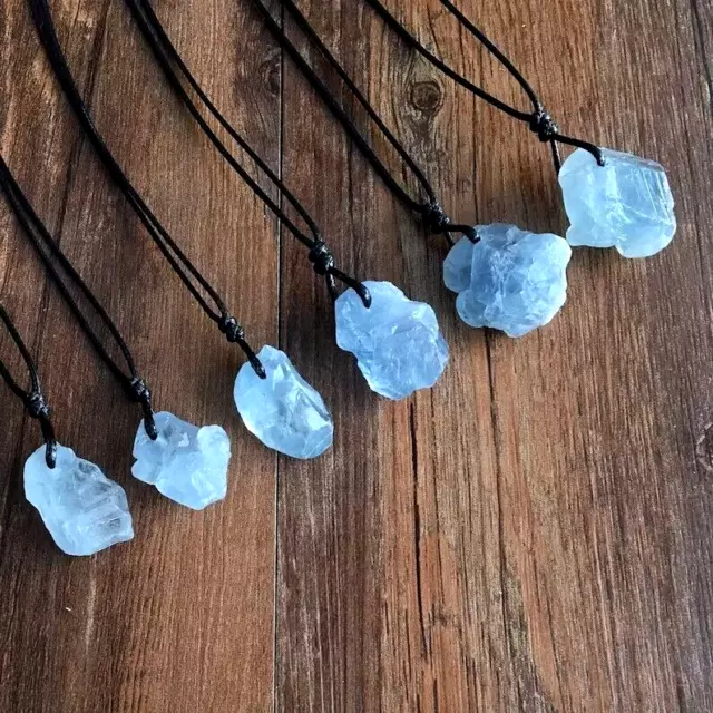 Raw Blue Aquamarine Crystal Pendant Healing Protection Women Men Necklace Gifts