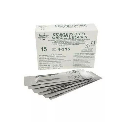 Integra Miltex #15 Sterile Stainless Steel Surgical Dental Scalpel Blade 100/PK