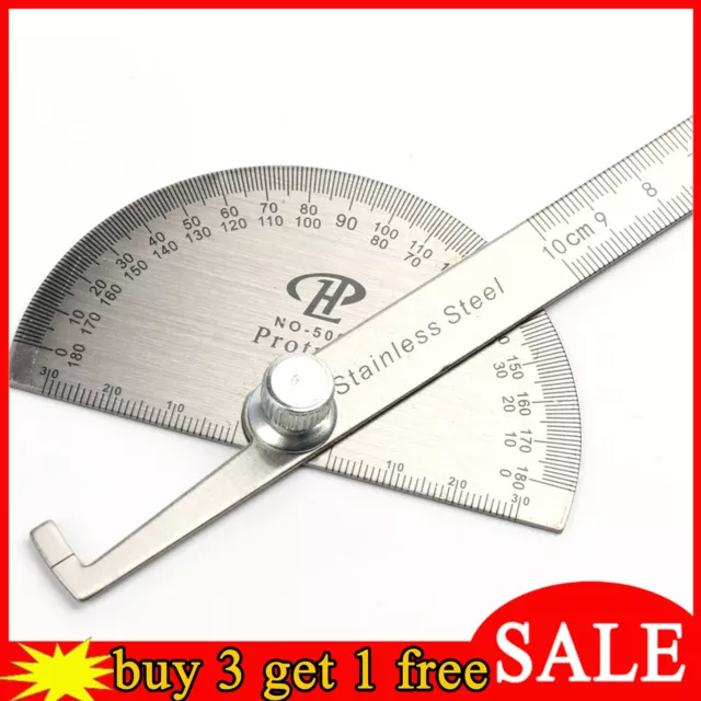 0-180 Degree Stainless Steel Protractor Arm Measure Ruler Angle Finder Gauge 3+1