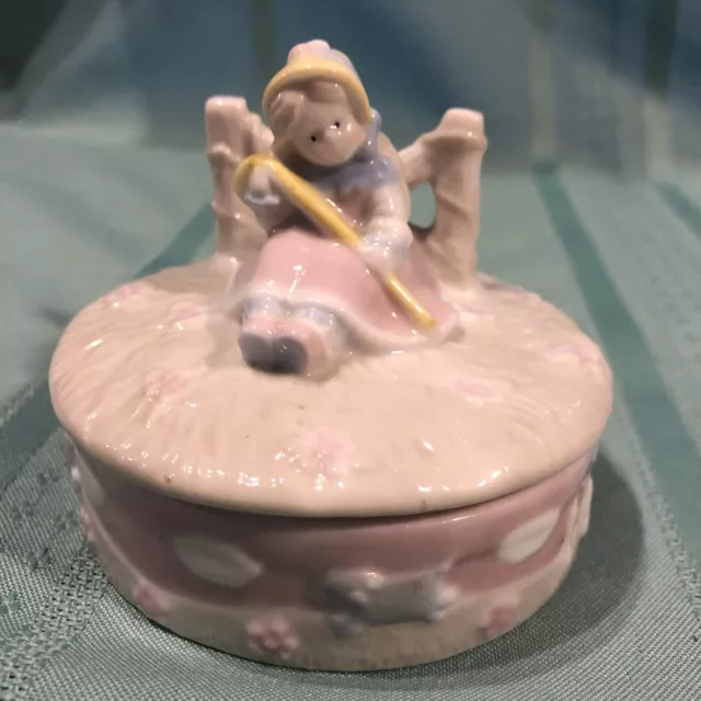 Vintage Little Bo Peep Ceramic Trinket Box Amscan Nursery Rhyme Baby Shower Girl