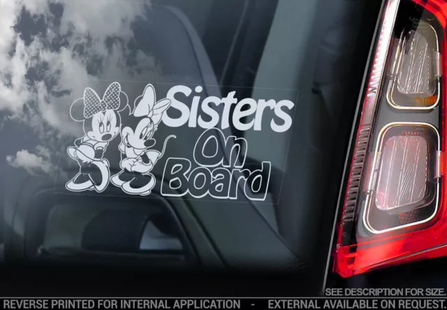 SISTERS on Board, Car Window Sticker Minnie Mouse Decal Sign Baby Child - V02