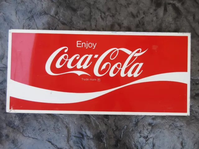 Enjoy Coca-Cola Metal Sign from display rack? 22x10 from 1970's