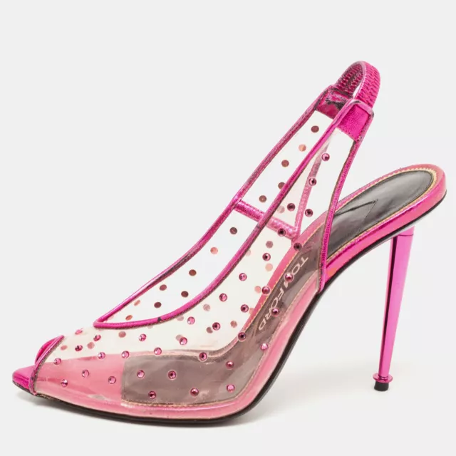 Tom Ford Purple/Transparent  PVC and Leather Crystal Embellish Slingback Pumps