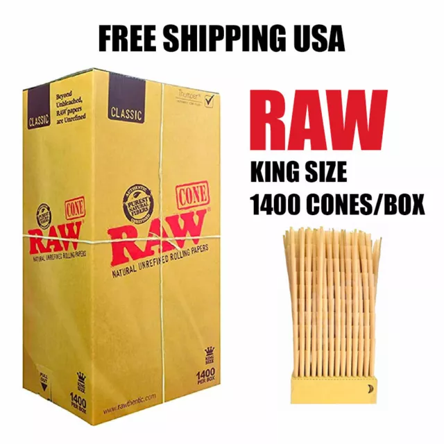 RAW Classic KING Size Pre-Rolled Cones 1400ct Bulk Box - FREE SHIPPING USA