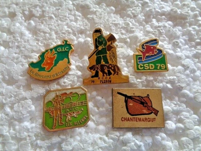 Job lot of 5 Hunting fishing gamekeeper related metal lapel pins