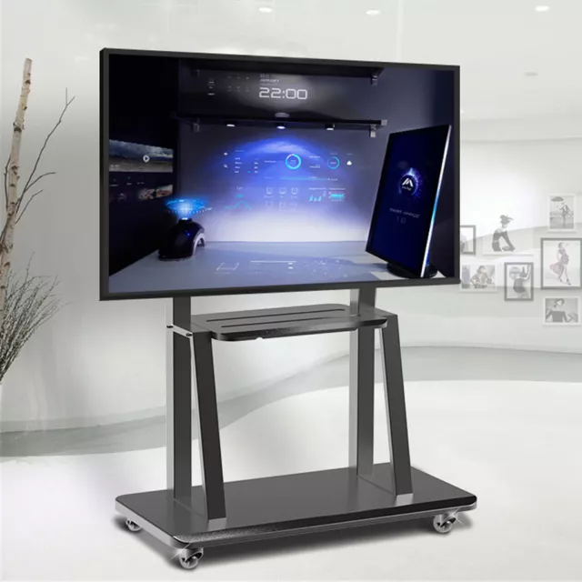 Oversize 32-100" Mobile TV Cart Heavy Duty TV Trolley Floor Stand w/ Shelf＆Wheel