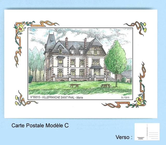 CP C 89515 POSTCARD DRAWING tower flowers 89 VILLEFRANCHE SAINT PHAL