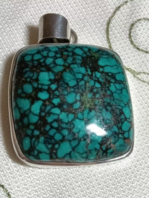 Stunning Large Sterling Silver  Turquoise Pendant