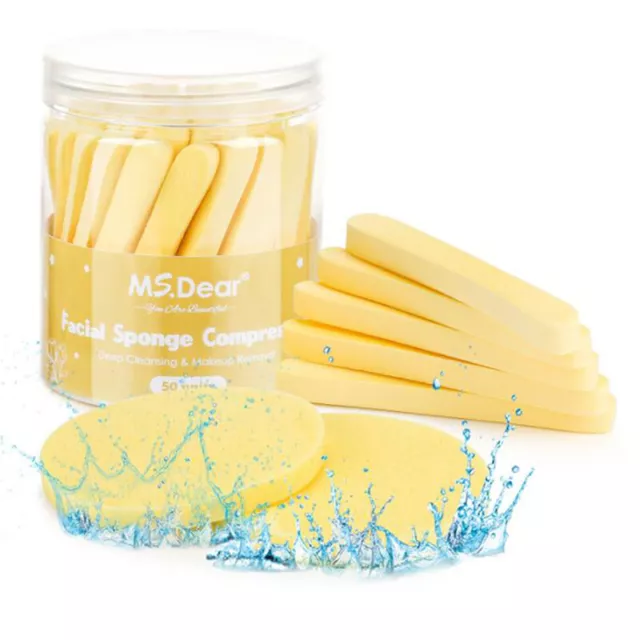 48Pcs Cosmetic Puff Compressed Cleaning Sponge Facial Clean Washing Pad Spo=s=