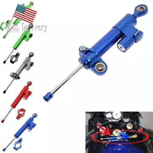 US For Suzuki GSXR600/750/1000 Hayabusa CNC Steering Damper Stabilizer + Bracket