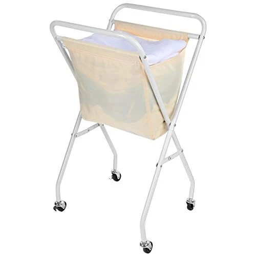 Collapsible Laundry Cart with Wheels Rolling Hamper Cart with White Removable...