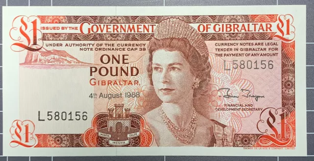 🔴GOVERNMENT OF GIBRALTAR 1 POUND 1988 Prefix L P20e UNCIRCULATED🔴