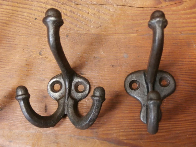 Antique Lot of 4 Triple & Double Cast Iron Coat Hooks ORIGINAL/SALVAGE 4