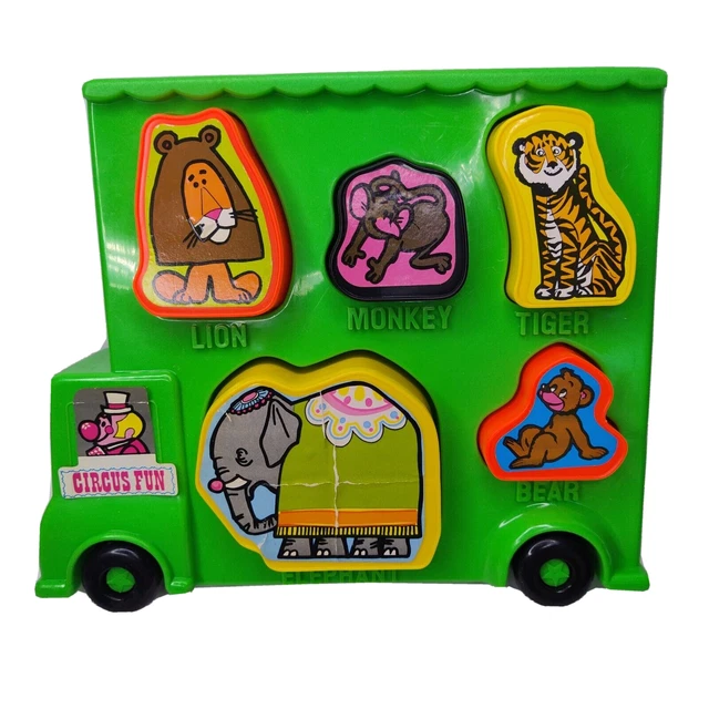 Vintage Amloid Corp Plastic Shape Toy Puzzle Circus Fun Elephant Bear Monkey