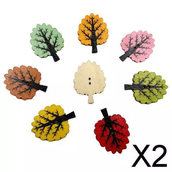 2X Bottoni in legno a 2 fori a forma di albero vintage misti da 50 pezzi per